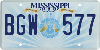 MS license plate BGW577