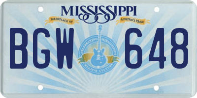 MS license plate BGW648