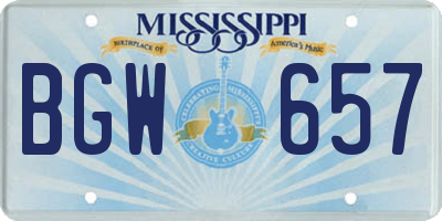 MS license plate BGW657