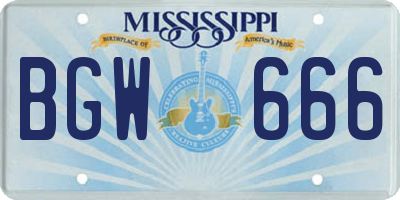 MS license plate BGW666