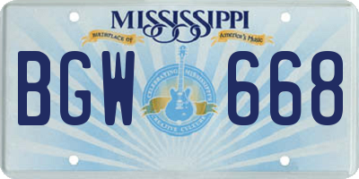 MS license plate BGW668