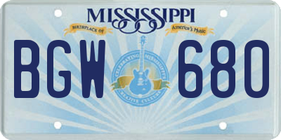 MS license plate BGW680