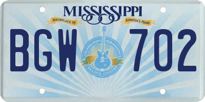 MS license plate BGW702