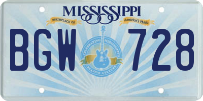 MS license plate BGW728