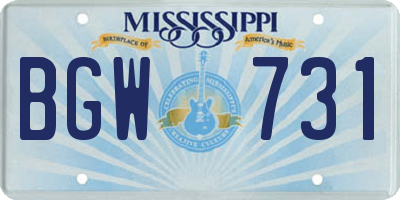 MS license plate BGW731