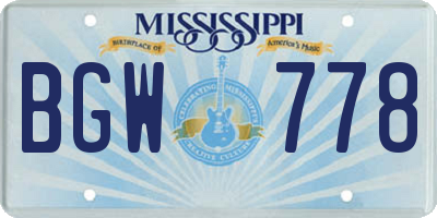 MS license plate BGW778