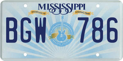 MS license plate BGW786