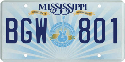 MS license plate BGW801