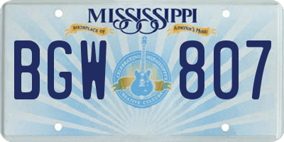 MS license plate BGW807