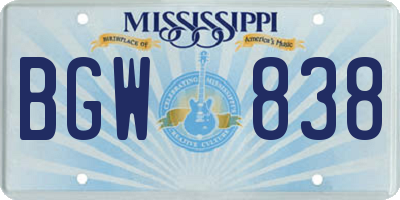 MS license plate BGW838