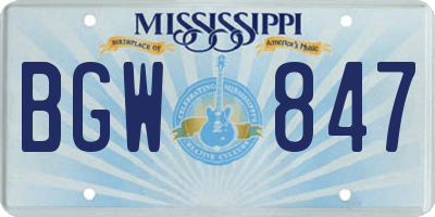 MS license plate BGW847