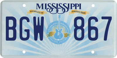MS license plate BGW867