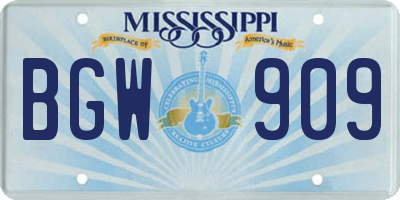 MS license plate BGW909