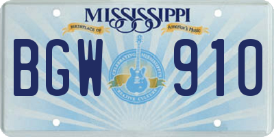 MS license plate BGW910