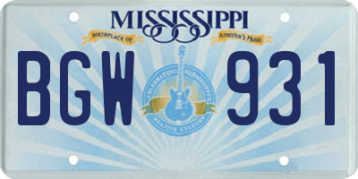 MS license plate BGW931