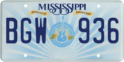 MS license plate BGW936