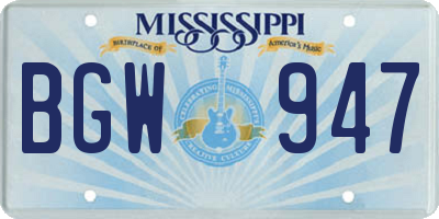 MS license plate BGW947
