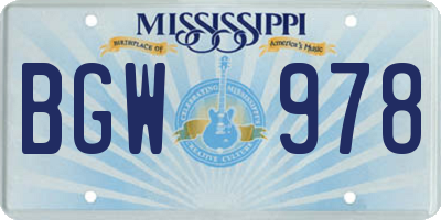 MS license plate BGW978