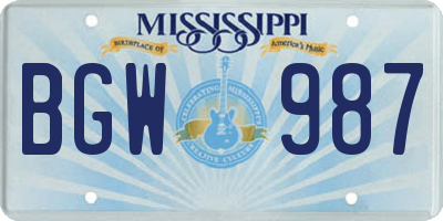MS license plate BGW987