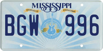 MS license plate BGW996