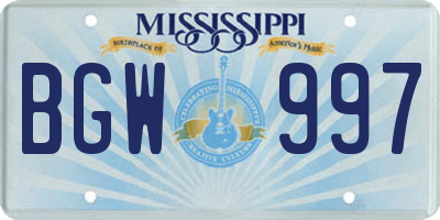 MS license plate BGW997