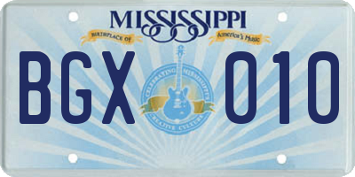MS license plate BGX010