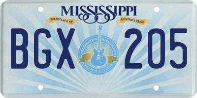 MS license plate BGX205