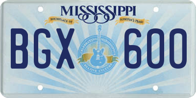 MS license plate BGX600