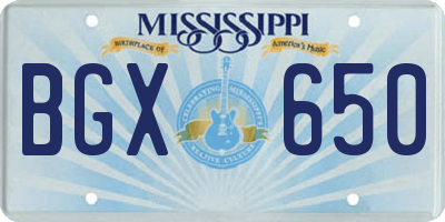 MS license plate BGX650