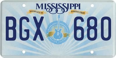 MS license plate BGX680