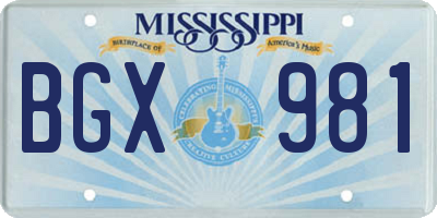 MS license plate BGX981