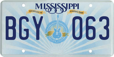 MS license plate BGY063