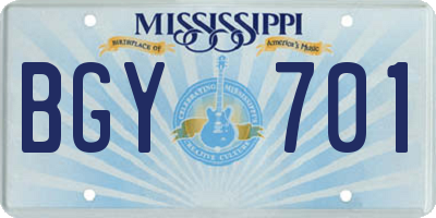 MS license plate BGY701
