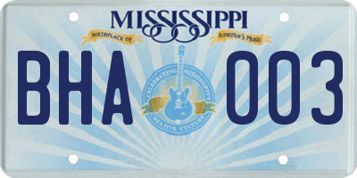 MS license plate BHA003