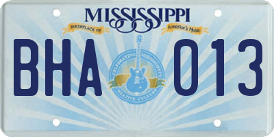 MS license plate BHA013