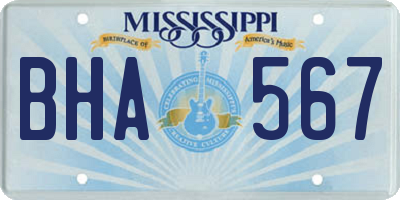 MS license plate BHA567
