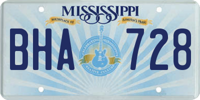 MS license plate BHA728