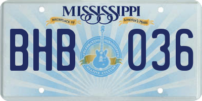 MS license plate BHB036