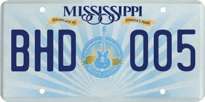 MS license plate BHD005