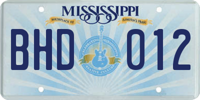 MS license plate BHD012