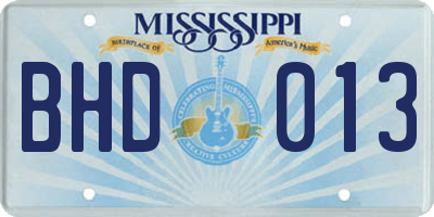 MS license plate BHD013
