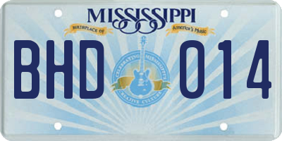 MS license plate BHD014