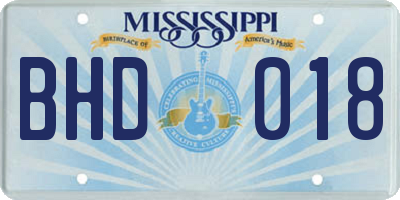MS license plate BHD018
