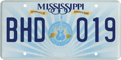 MS license plate BHD019