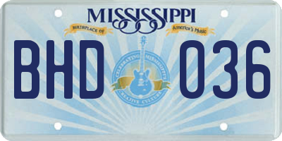 MS license plate BHD036