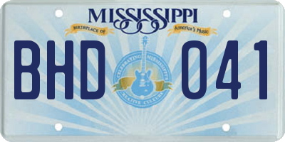 MS license plate BHD041