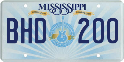 MS license plate BHD200