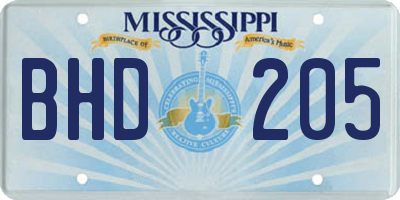 MS license plate BHD205