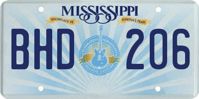 MS license plate BHD206