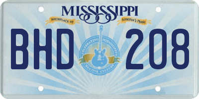 MS license plate BHD208